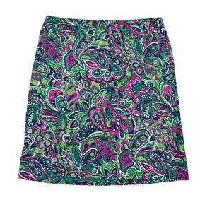 Talbots Petite Skirt Size 12P Pink Paisley Fully Lined 100% Cotton Colorful